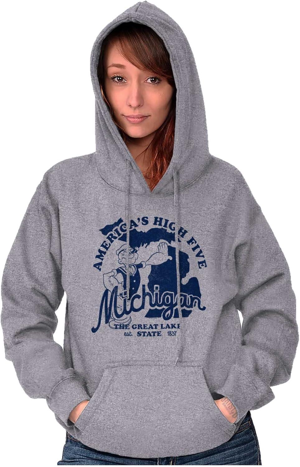 imageBrisco Brands Popeye Cartoon American States Hoodie Sweatshirt Women MenMichigan