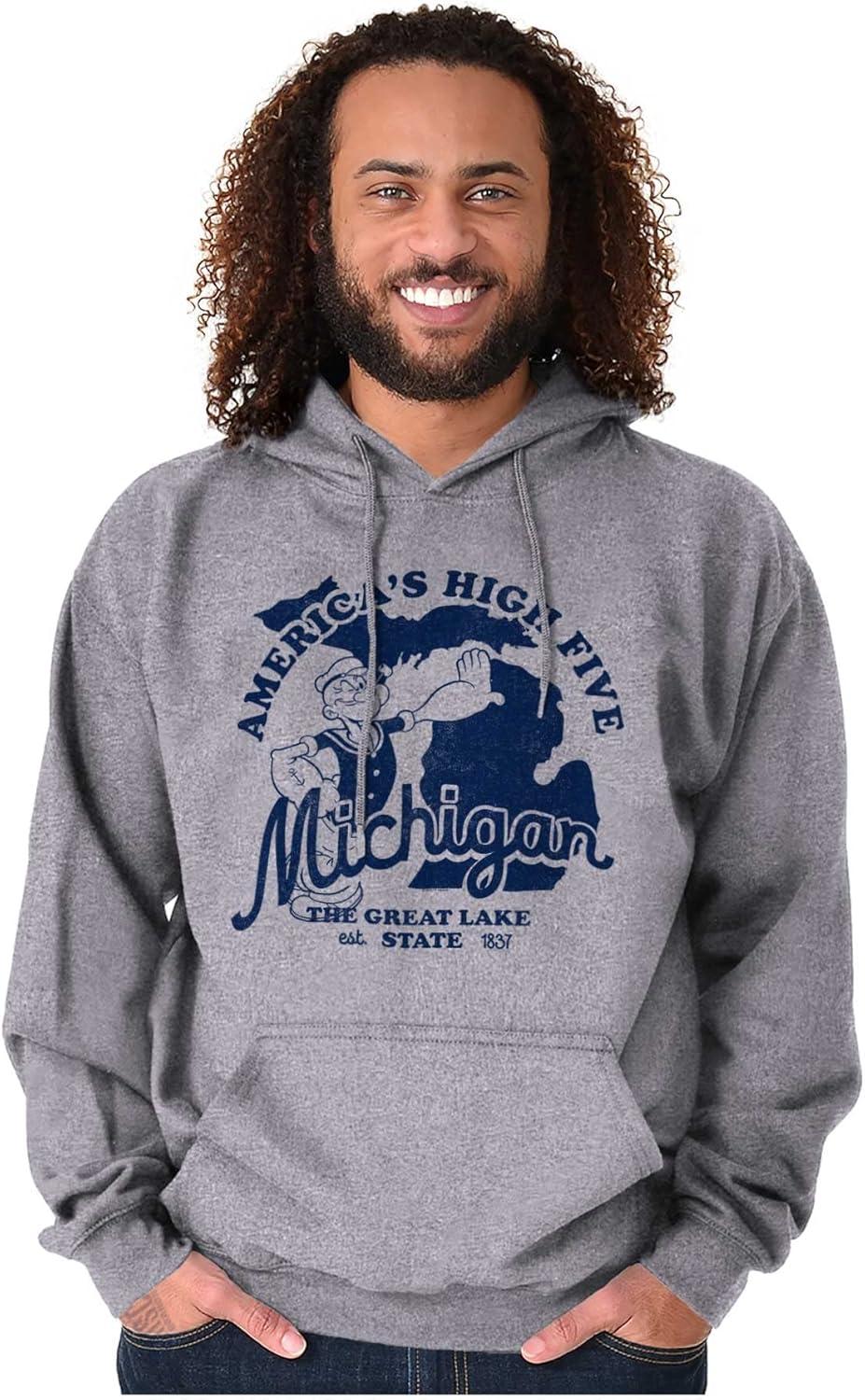 imageBrisco Brands Popeye Cartoon American States Hoodie Sweatshirt Women MenMichigan