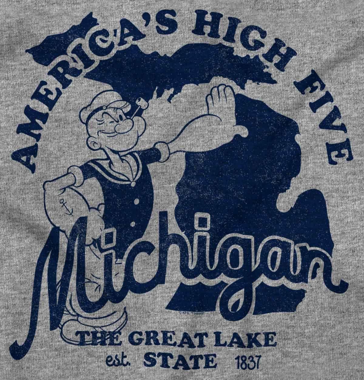 imageBrisco Brands Popeye Cartoon American States Hoodie Sweatshirt Women MenMichigan