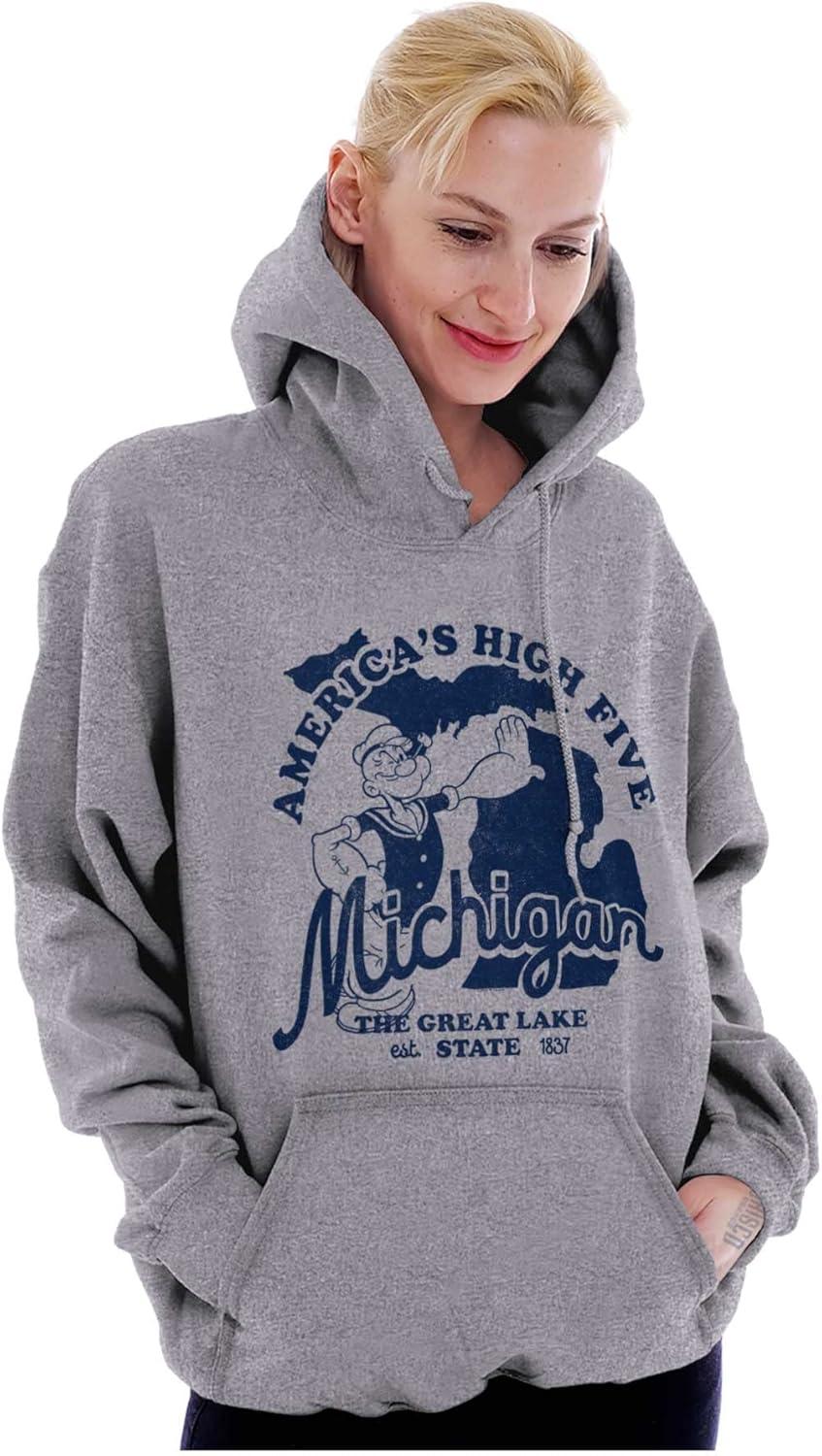imageBrisco Brands Popeye Cartoon American States Hoodie Sweatshirt Women MenMichigan