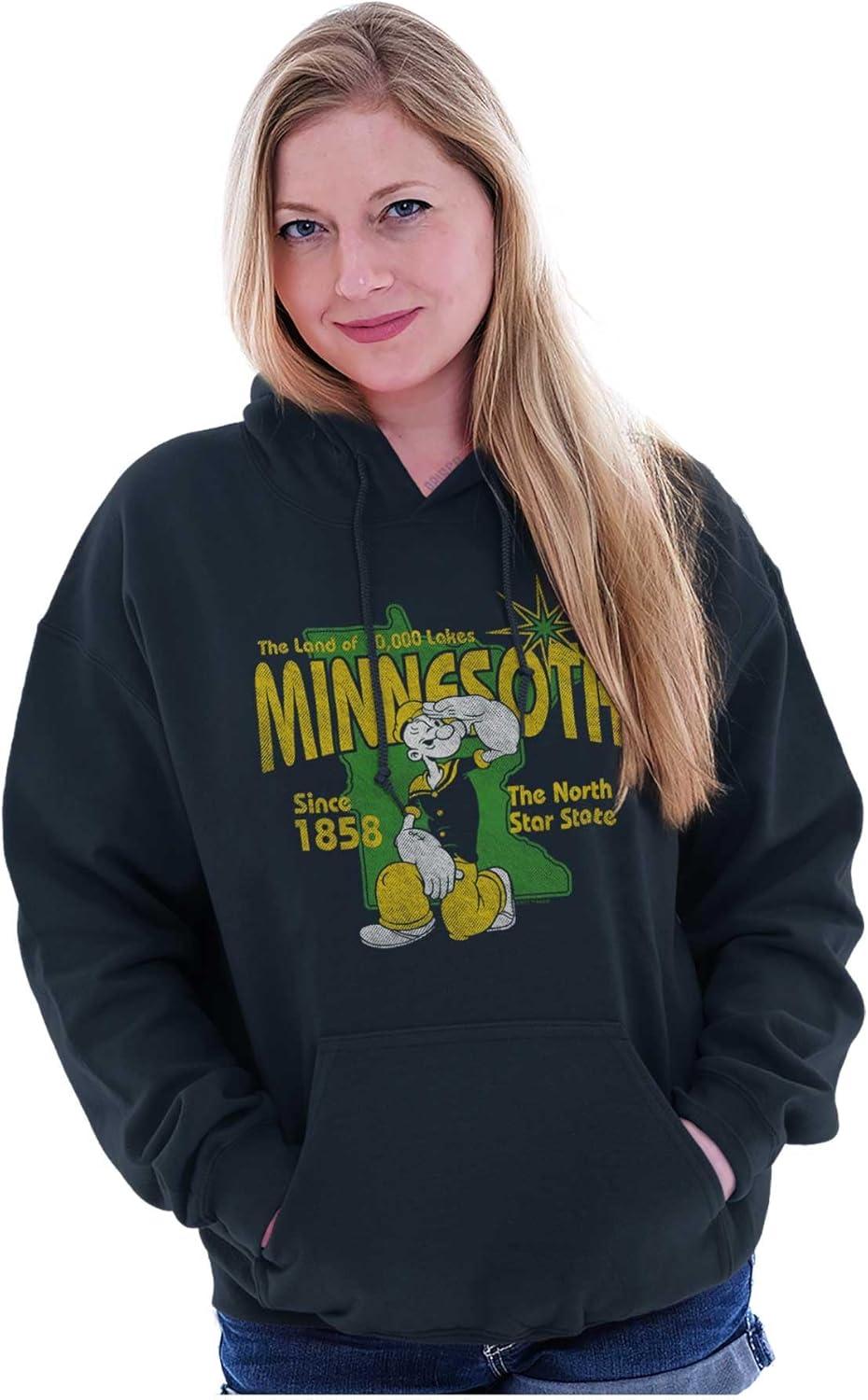 imageBrisco Brands Popeye Cartoon American States Hoodie Sweatshirt Women MenMinnesota Navy
