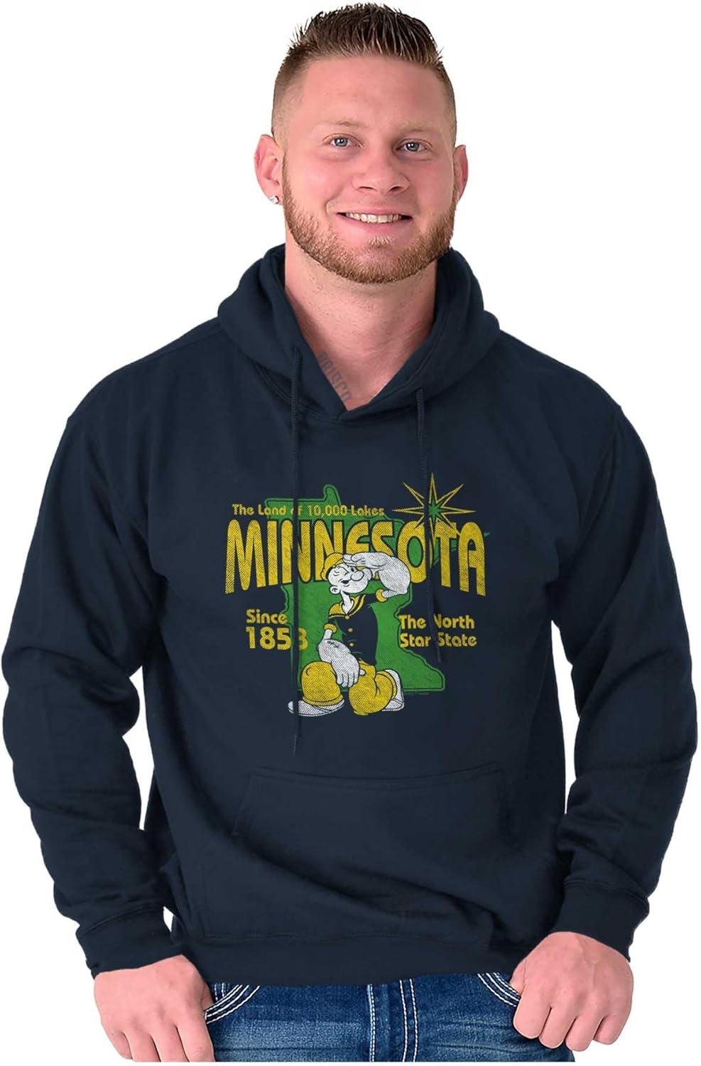 imageBrisco Brands Popeye Cartoon American States Hoodie Sweatshirt Women MenMinnesota Navy