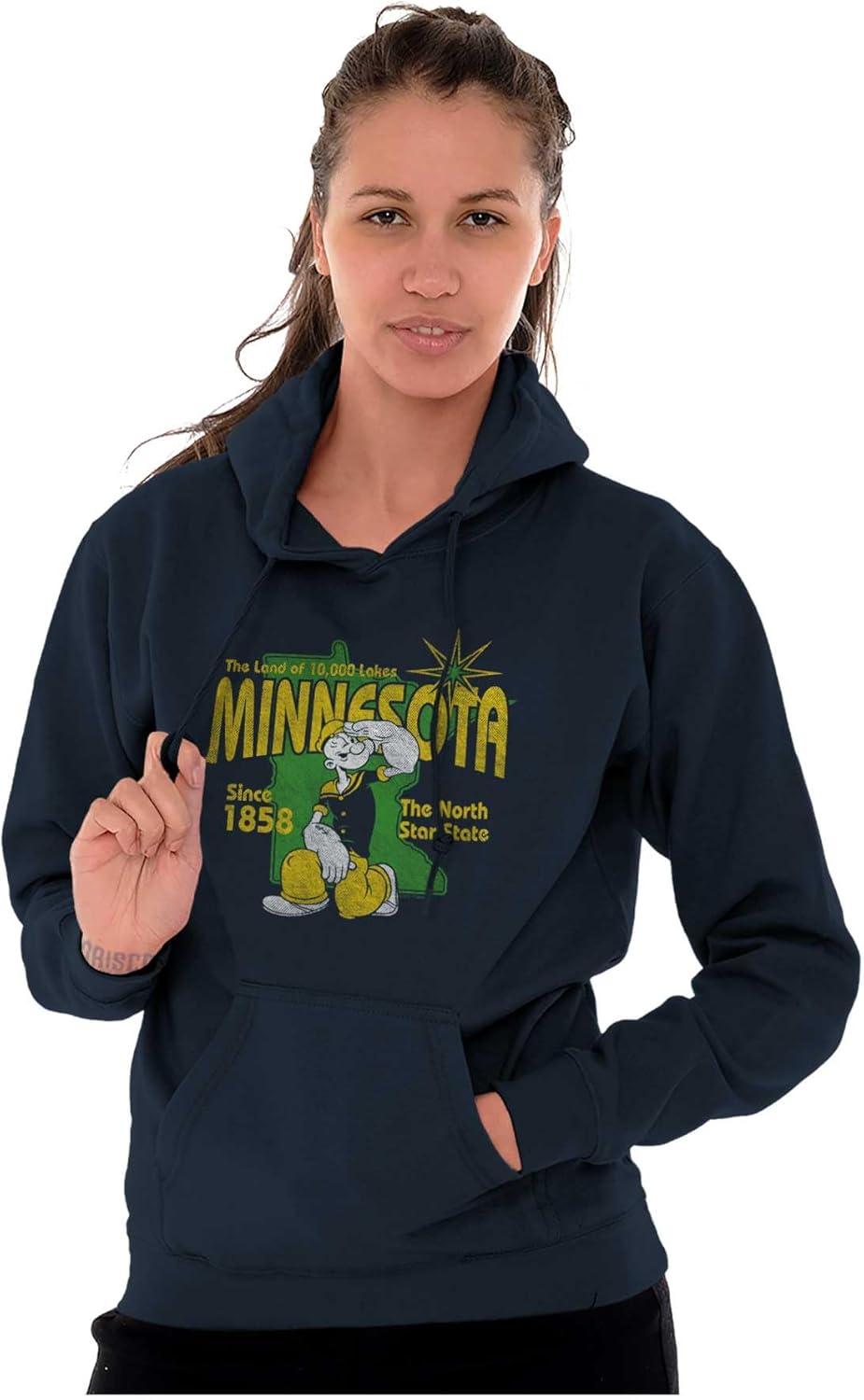 imageBrisco Brands Popeye Cartoon American States Hoodie Sweatshirt Women MenMinnesota Navy