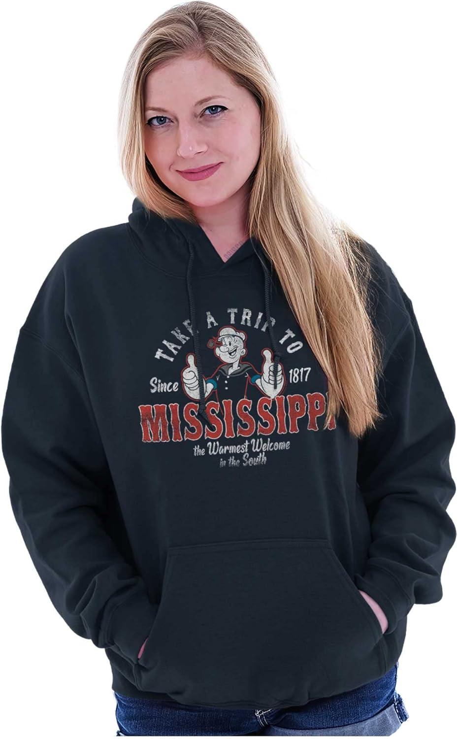 imageBrisco Brands Popeye Cartoon American States Hoodie Sweatshirt Women MenMississippi