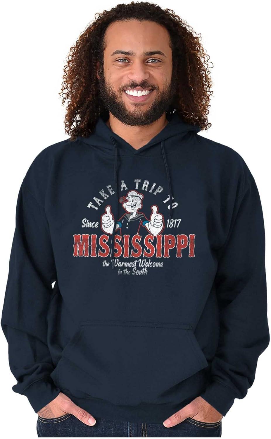imageBrisco Brands Popeye Cartoon American States Hoodie Sweatshirt Women MenMississippi