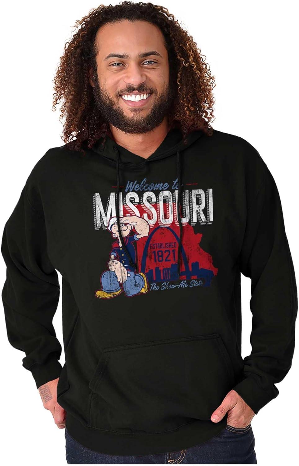 imageBrisco Brands Popeye Cartoon American States Hoodie Sweatshirt Women MenMissouri Black