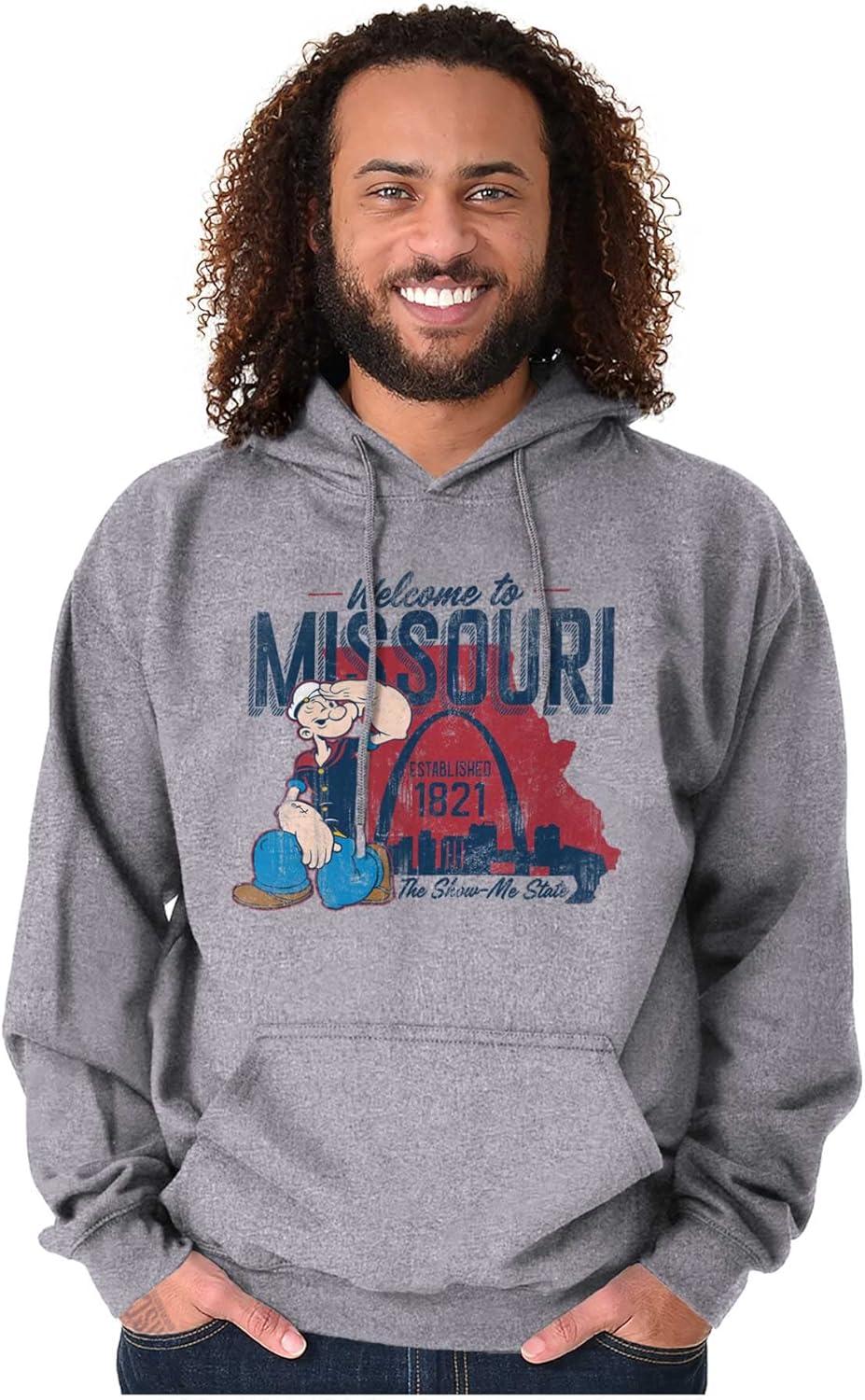 imageBrisco Brands Popeye Cartoon American States Hoodie Sweatshirt Women MenMissouri Sport Grey