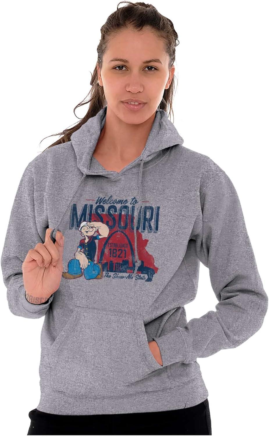 imageBrisco Brands Popeye Cartoon American States Hoodie Sweatshirt Women MenMissouri Sport Grey