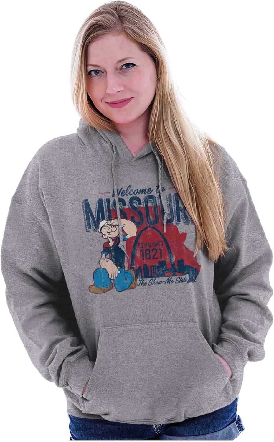 imageBrisco Brands Popeye Cartoon American States Hoodie Sweatshirt Women MenMissouri Sport Grey