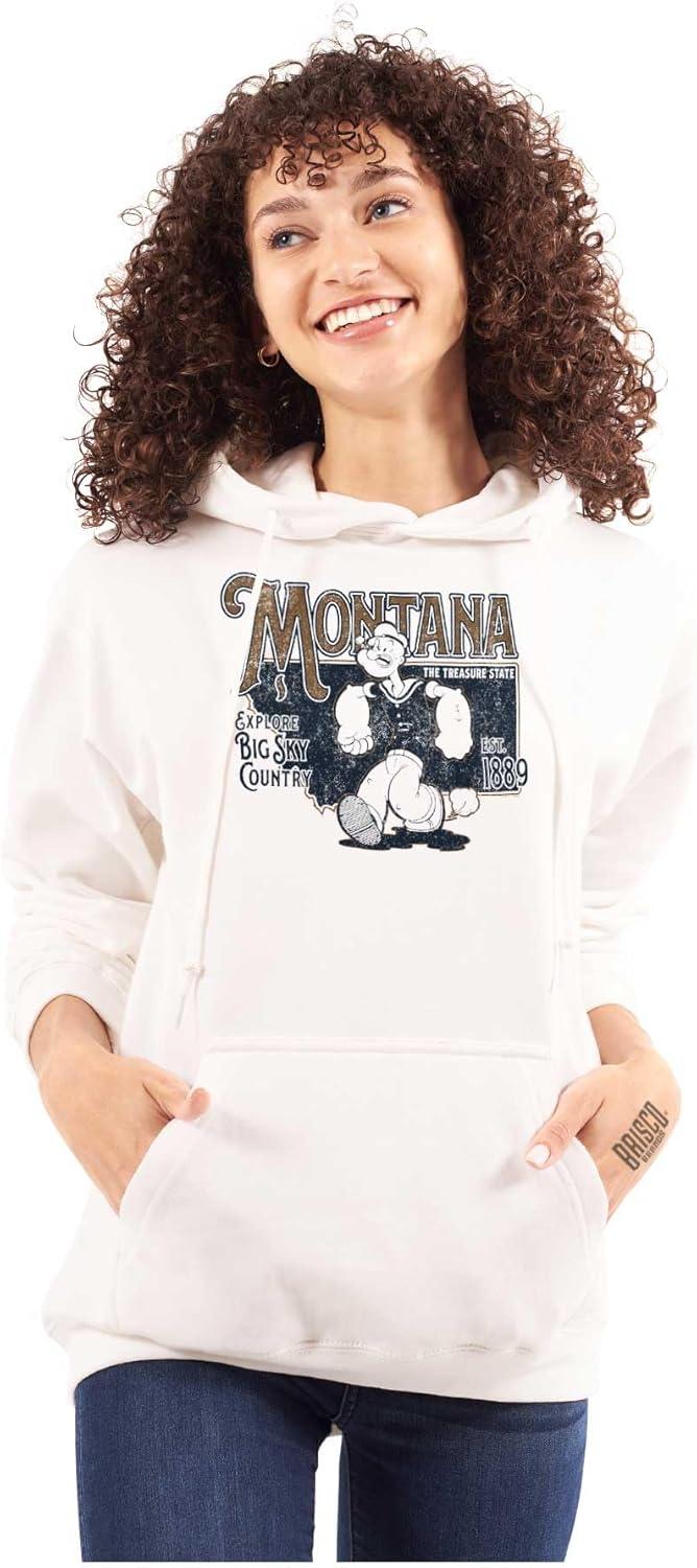 imageBrisco Brands Popeye Cartoon American States Hoodie Sweatshirt Women MenMontana