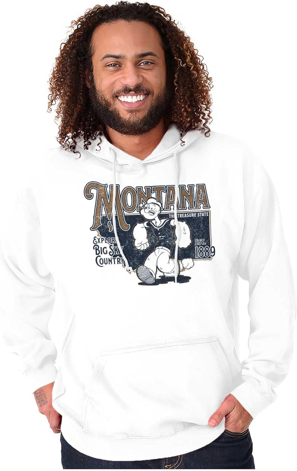 imageBrisco Brands Popeye Cartoon American States Hoodie Sweatshirt Women MenMontana