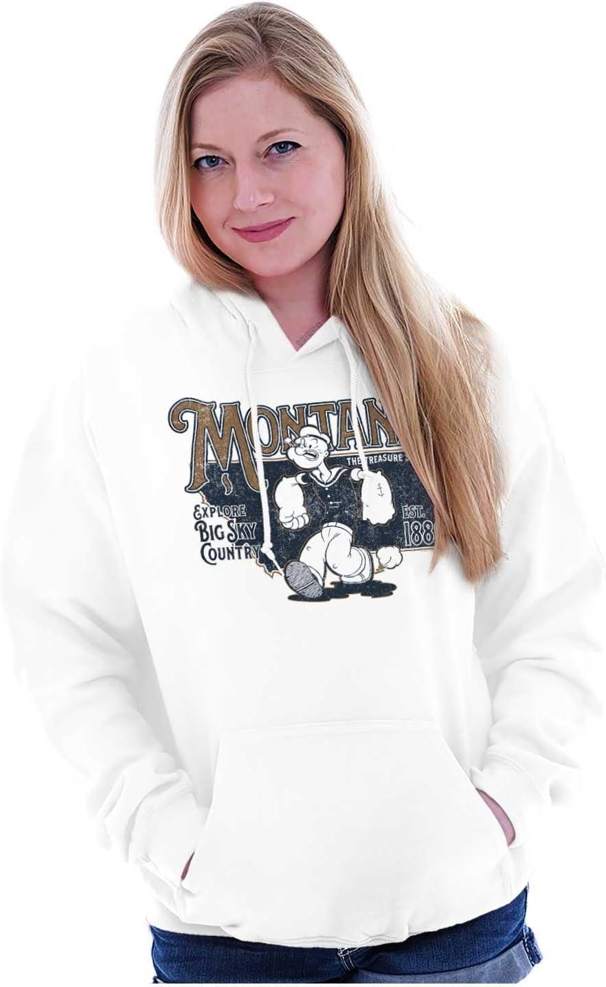imageBrisco Brands Popeye Cartoon American States Hoodie Sweatshirt Women MenMontana