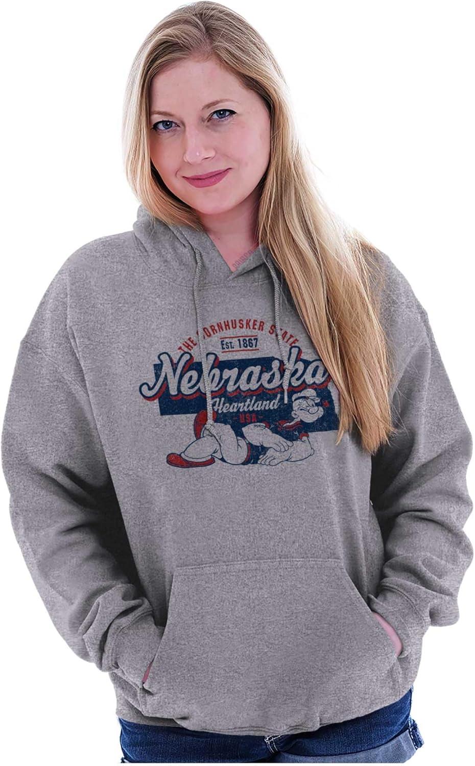 imageBrisco Brands Popeye Cartoon American States Hoodie Sweatshirt Women MenNebraska