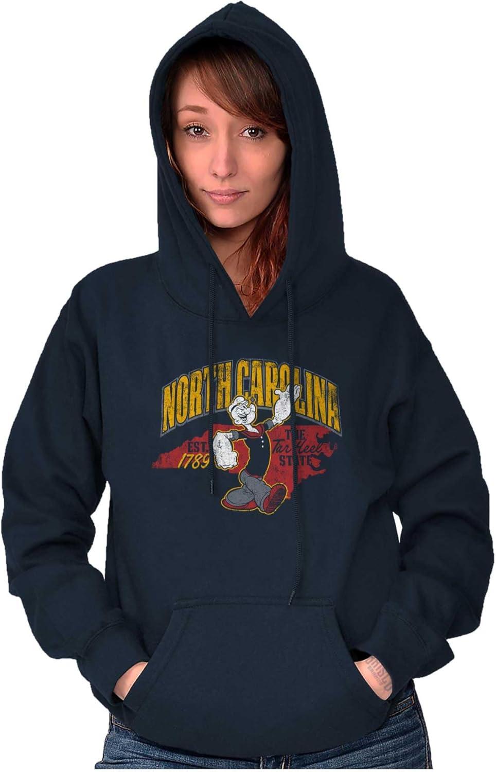 imageBrisco Brands Popeye Cartoon American States Hoodie Sweatshirt Women MenNorth Carolina Navy