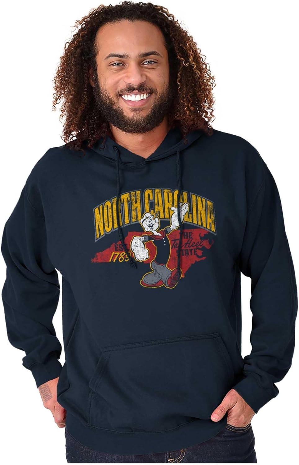 imageBrisco Brands Popeye Cartoon American States Hoodie Sweatshirt Women MenNorth Carolina Navy