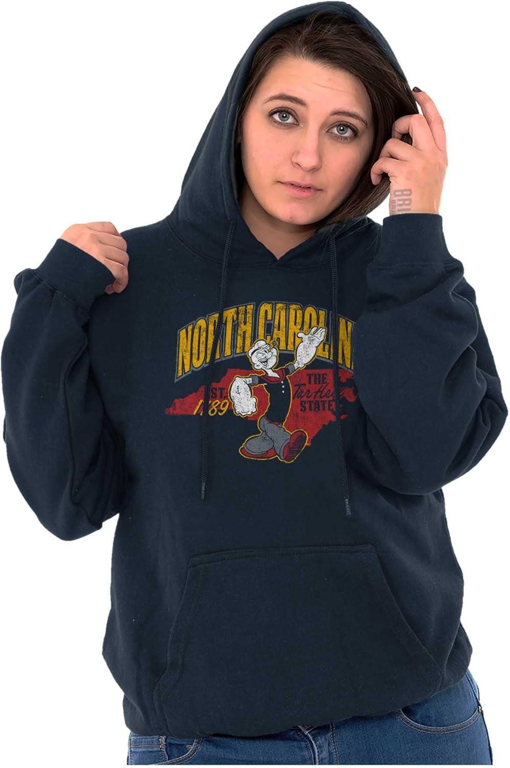 imageBrisco Brands Popeye Cartoon American States Hoodie Sweatshirt Women MenNorth Carolina Navy