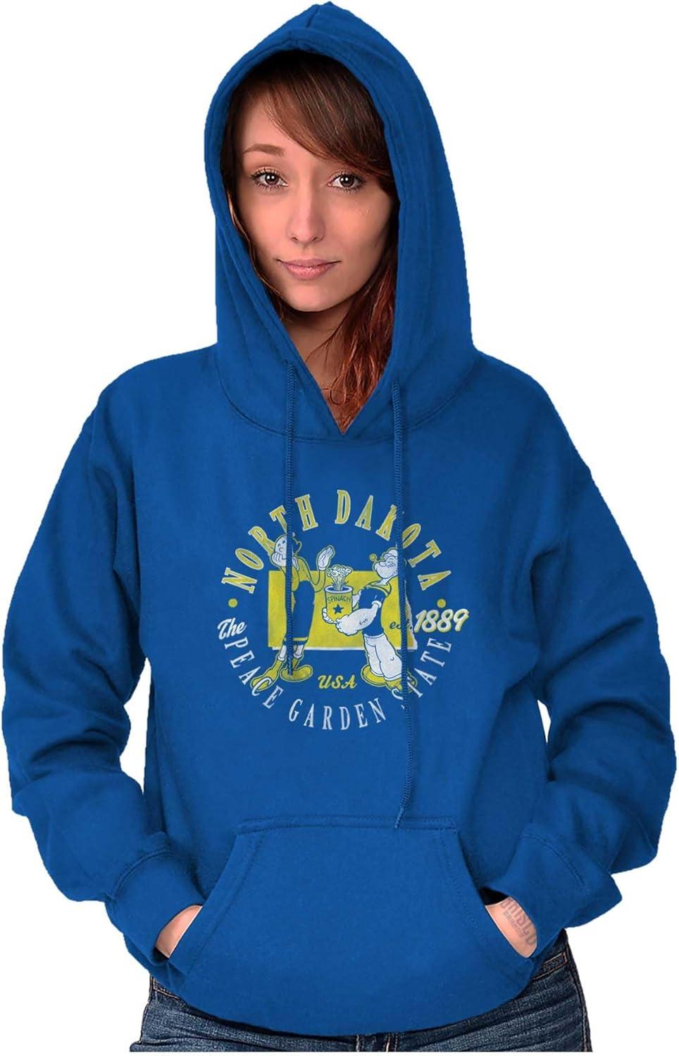 imageBrisco Brands Popeye Cartoon American States Hoodie Sweatshirt Women MenNorth Dakota