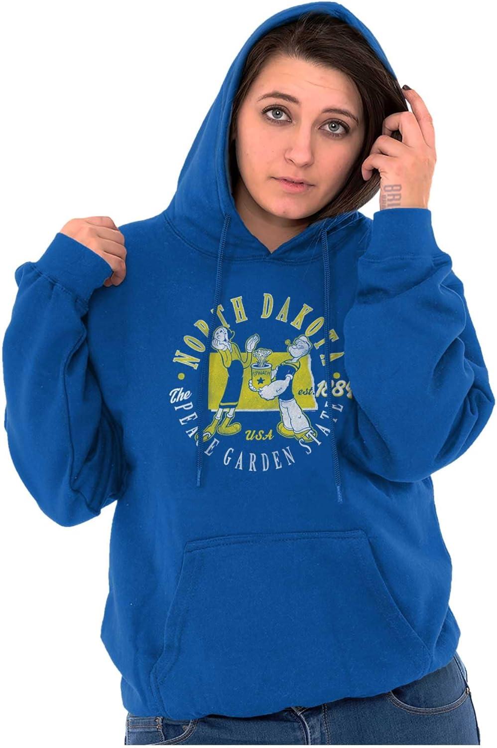 imageBrisco Brands Popeye Cartoon American States Hoodie Sweatshirt Women MenNorth Dakota