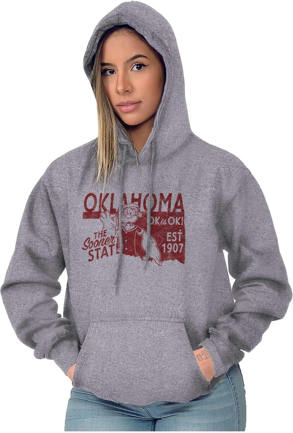 imageBrisco Brands Popeye Cartoon American States Hoodie Sweatshirt Women MenOklahoma