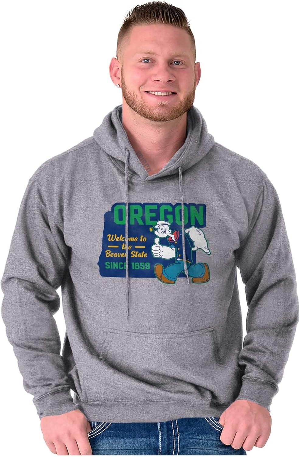 imageBrisco Brands Popeye Cartoon American States Hoodie Sweatshirt Women MenOregon
