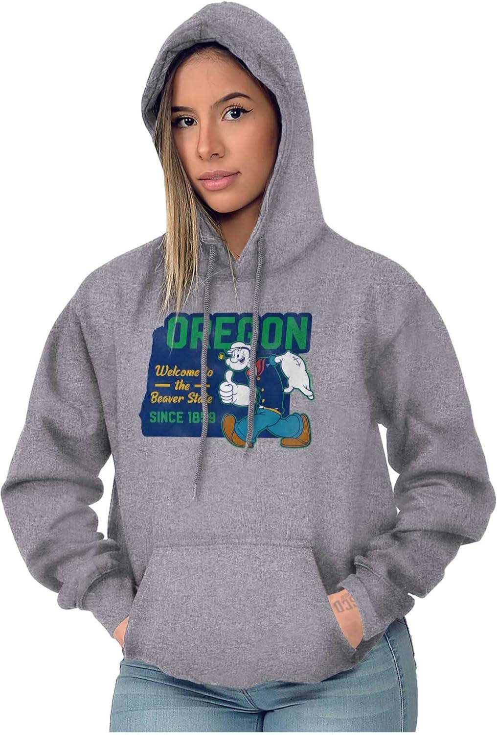 imageBrisco Brands Popeye Cartoon American States Hoodie Sweatshirt Women MenOregon