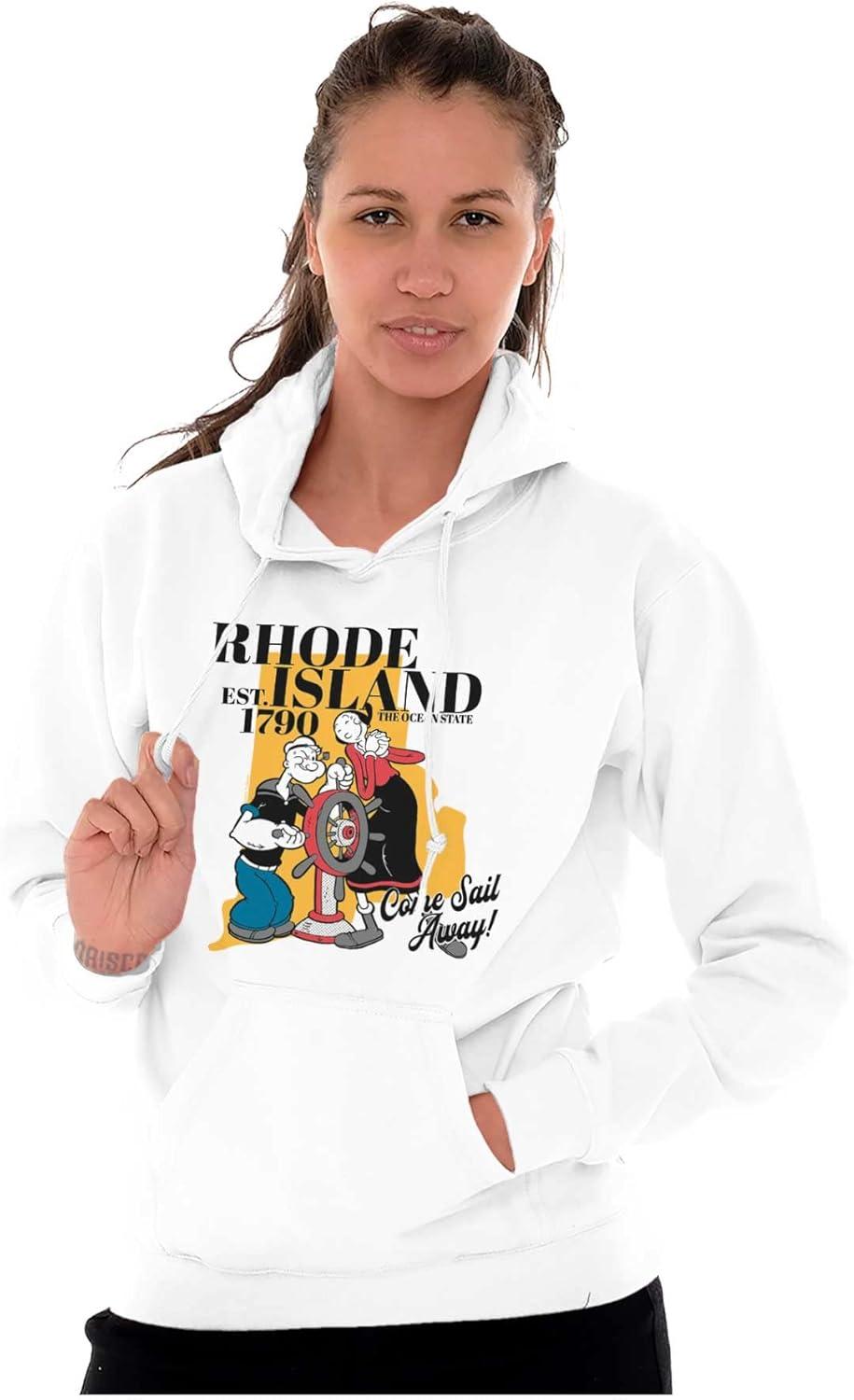 imageBrisco Brands Popeye Cartoon American States Hoodie Sweatshirt Women MenRhode Island