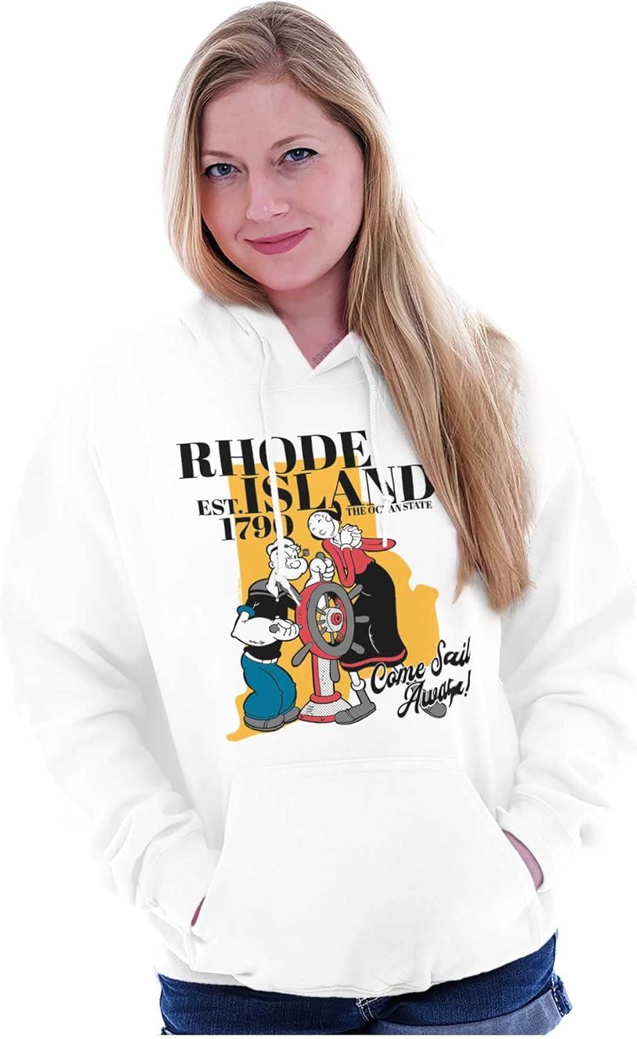 imageBrisco Brands Popeye Cartoon American States Hoodie Sweatshirt Women MenRhode Island