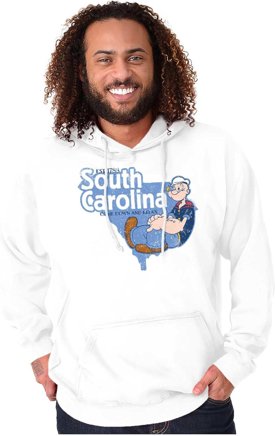 imageBrisco Brands Popeye Cartoon American States Hoodie Sweatshirt Women MenSouth Carolina White