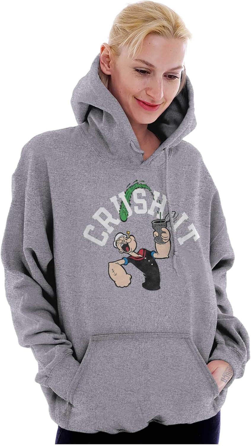 imageBrisco Brands Popeye The Sailor Man Crush It Funny Hoodie Sweatshirt Women MenSport Grey