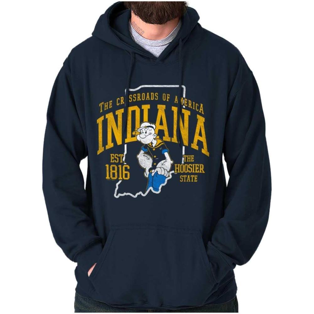 imageBrisco Brands Popeye Cartoon American States Hoodie Sweatshirt Women MenIndiana