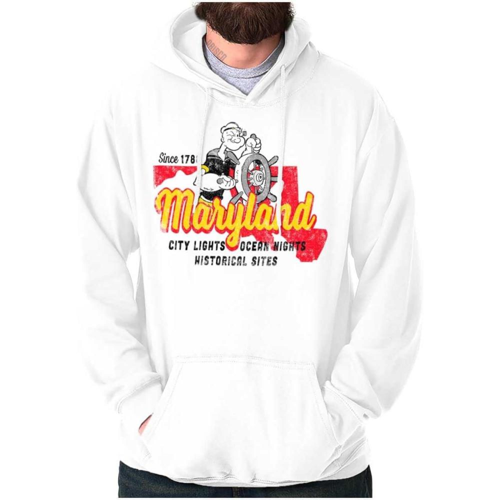 imageBrisco Brands Popeye Cartoon American States Hoodie Sweatshirt Women MenMaryland