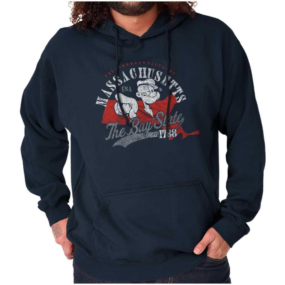 imageBrisco Brands Popeye Cartoon American States Hoodie Sweatshirt Women MenMassachusetts