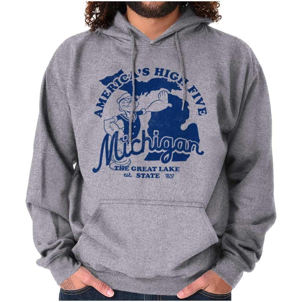 imageBrisco Brands Popeye Cartoon American States Hoodie Sweatshirt Women MenMichigan
