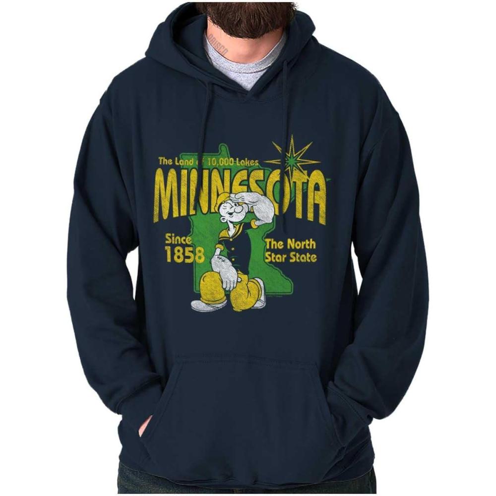 imageBrisco Brands Popeye Cartoon American States Hoodie Sweatshirt Women MenMinnesota Navy