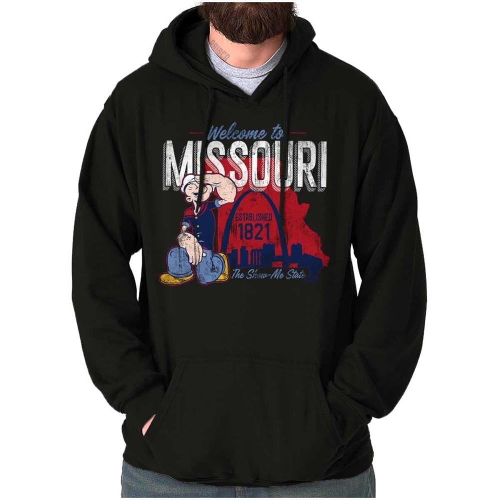 imageBrisco Brands Popeye Cartoon American States Hoodie Sweatshirt Women MenMissouri  Black