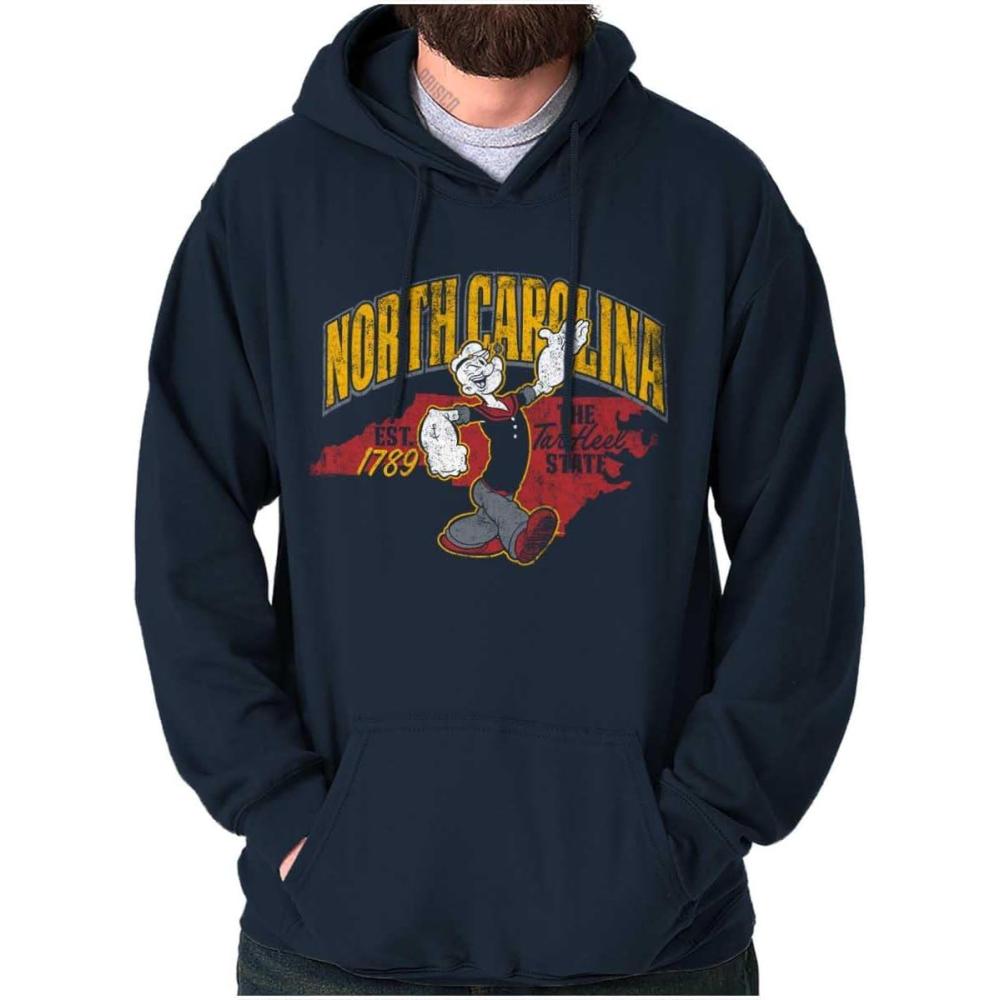 imageBrisco Brands Popeye Cartoon American States Hoodie Sweatshirt Women MenNorth Carolina Navy