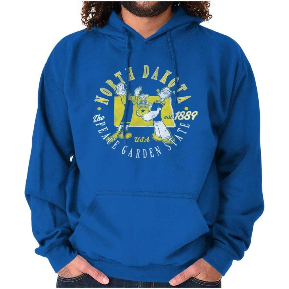 imageBrisco Brands Popeye Cartoon American States Hoodie Sweatshirt Women MenNorth Dakota
