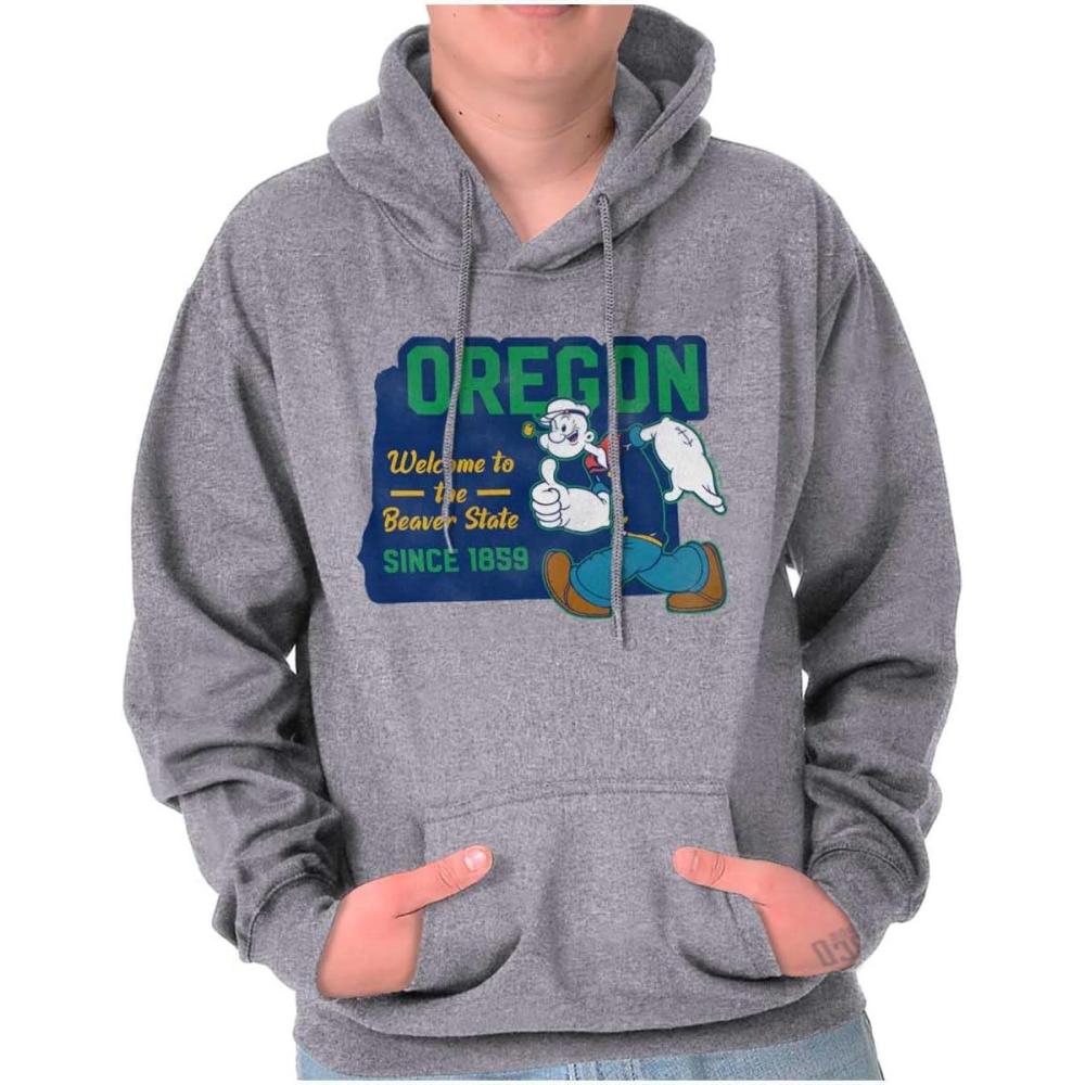 imageBrisco Brands Popeye Cartoon American States Hoodie Sweatshirt Women MenOregon