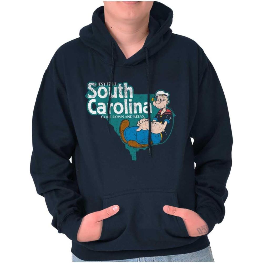 imageBrisco Brands Popeye Cartoon American States Hoodie Sweatshirt Women MenSouth Carolina Navy