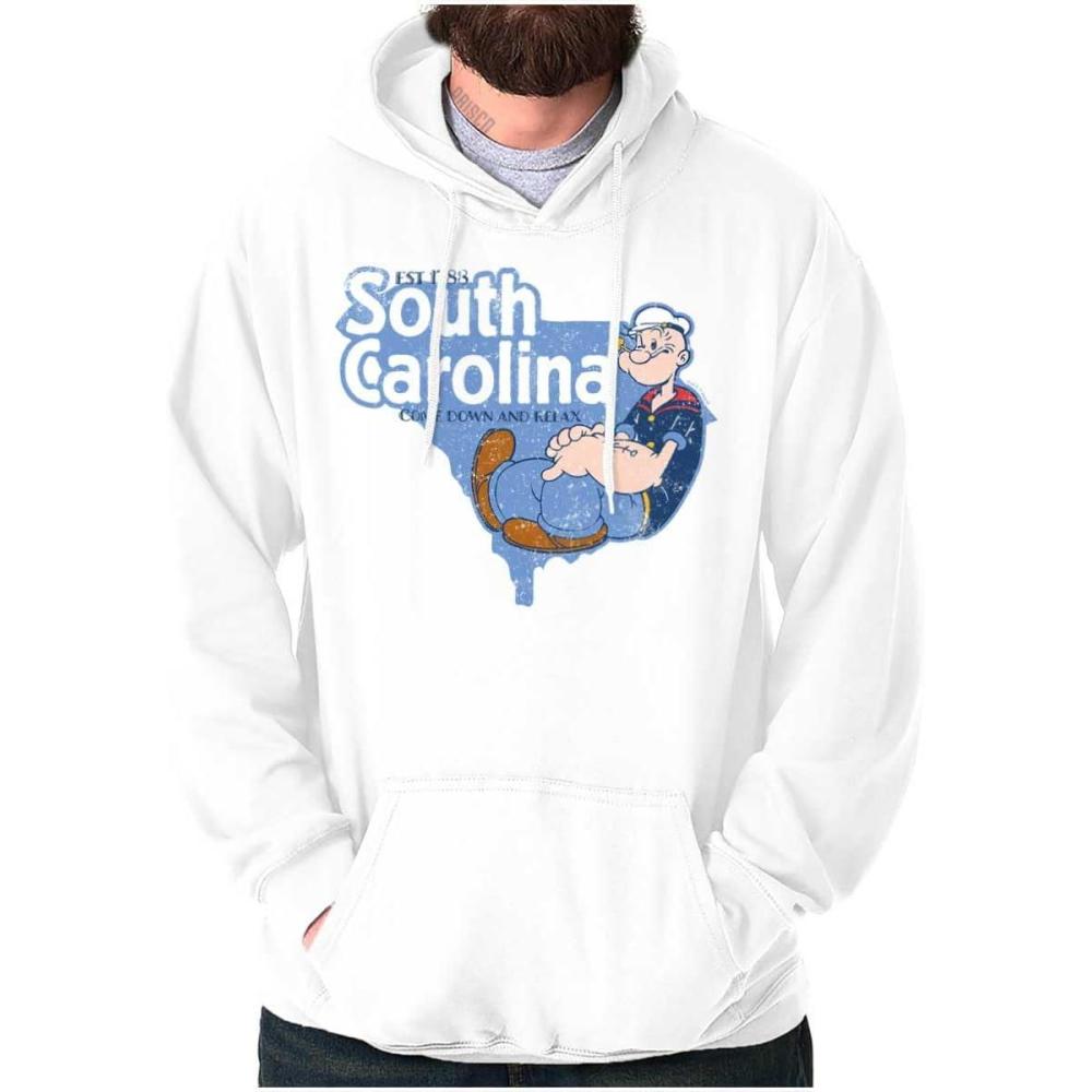 imageBrisco Brands Popeye Cartoon American States Hoodie Sweatshirt Women MenSouth Carolina  White