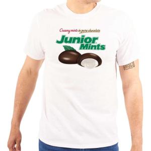 Brisco Brands Junior Mints Logo Chocolate Candy Graphic T Shirt Men or Women(White)