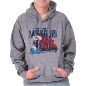 Brisco Brands Popeye Cartoon American States Hoodie Sweatshirt Women Men(Missouri – Sport Grey)