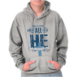 He Reigns Above Christian Jesus Faith Hoodie Hooded Sweatshirt Men(Sport Grey)