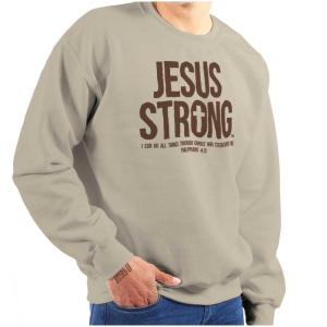 Jesus Strong Philippians 4:13 Bible Sweatshirt for Men or Women Sand