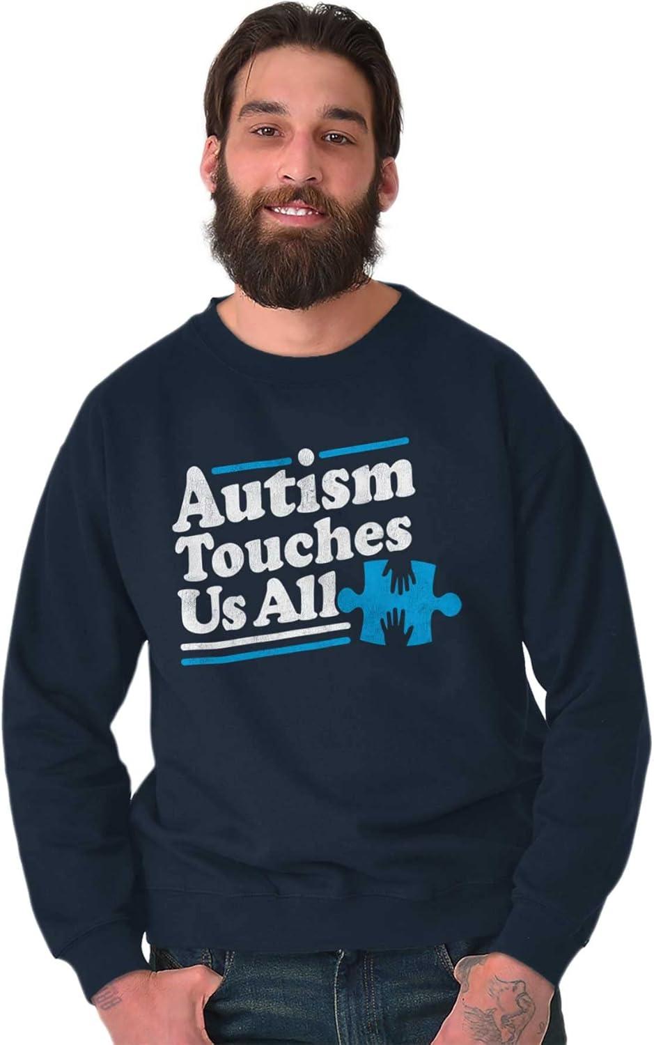 imageBrisco Brands Autism Touches Us All Puzzle Piece Sweatshirt for Men or WomenNavy