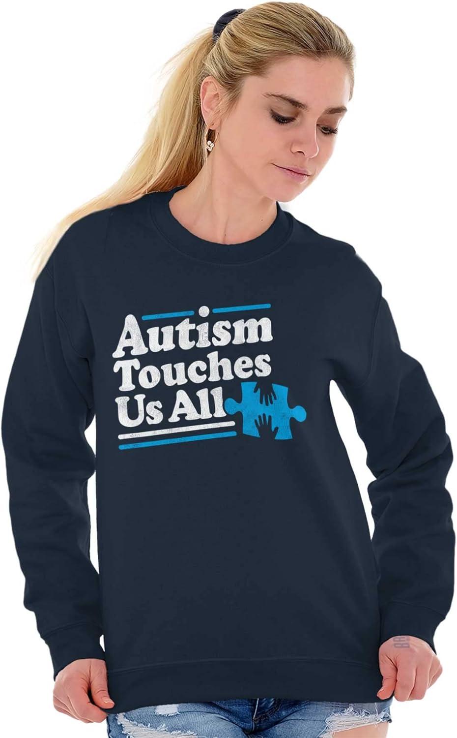 imageBrisco Brands Autism Touches Us All Puzzle Piece Sweatshirt for Men or WomenNavy