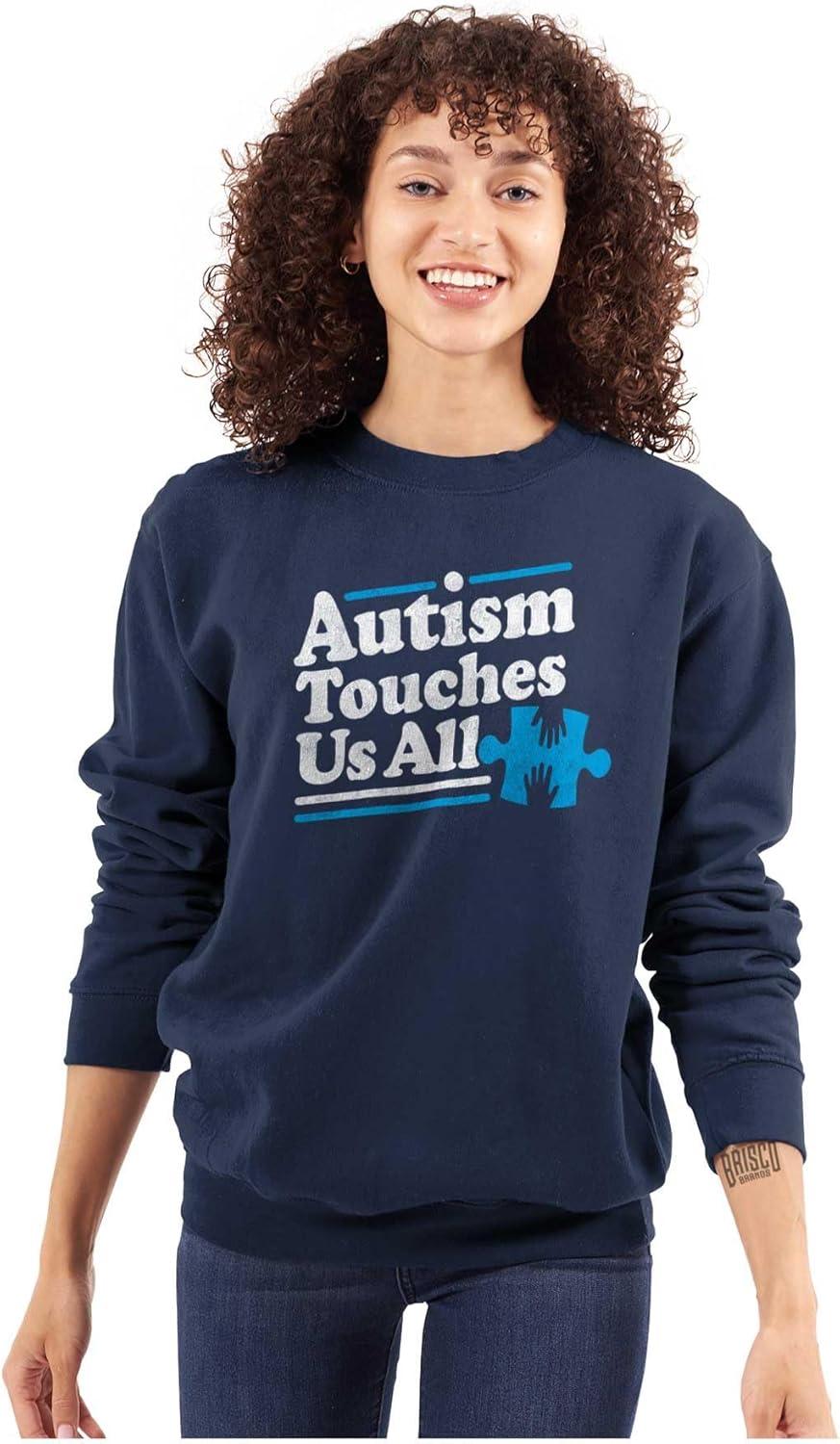 imageBrisco Brands Autism Touches Us All Puzzle Piece Sweatshirt for Men or WomenNavy