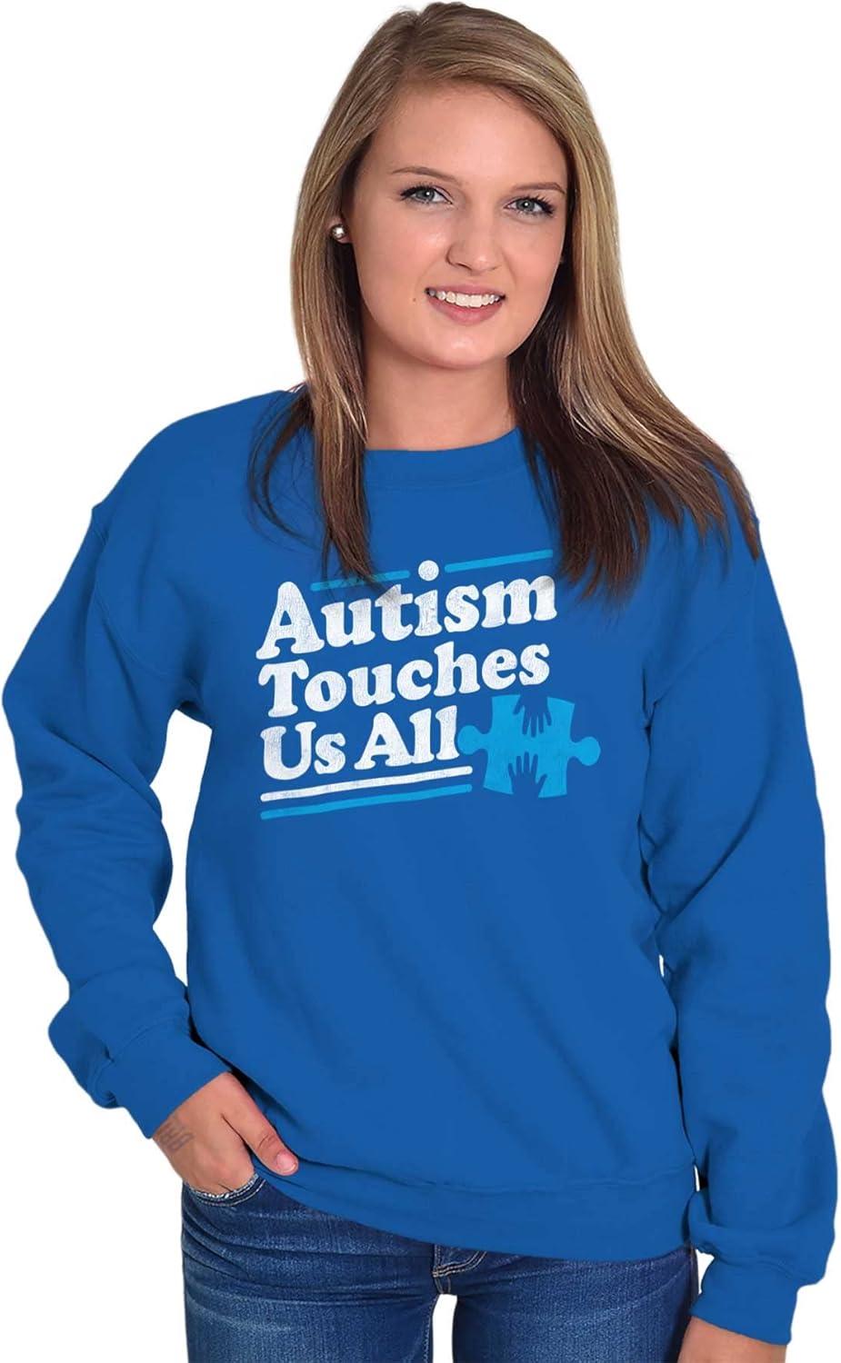 imageBrisco Brands Autism Touches Us All Puzzle Piece Sweatshirt for Men or WomenRoyal