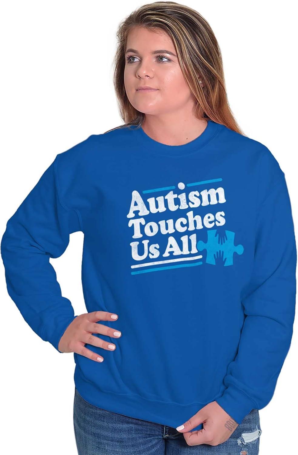 imageBrisco Brands Autism Touches Us All Puzzle Piece Sweatshirt for Men or WomenRoyal