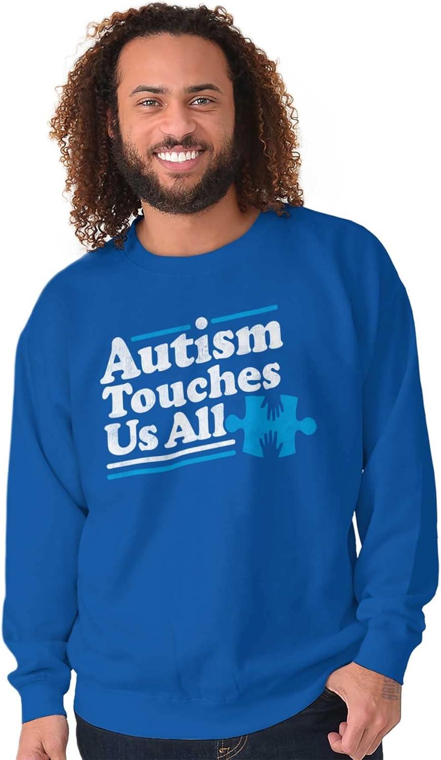 imageBrisco Brands Autism Touches Us All Puzzle Piece Sweatshirt for Men or WomenRoyal